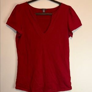Red V-Neck Women's Top